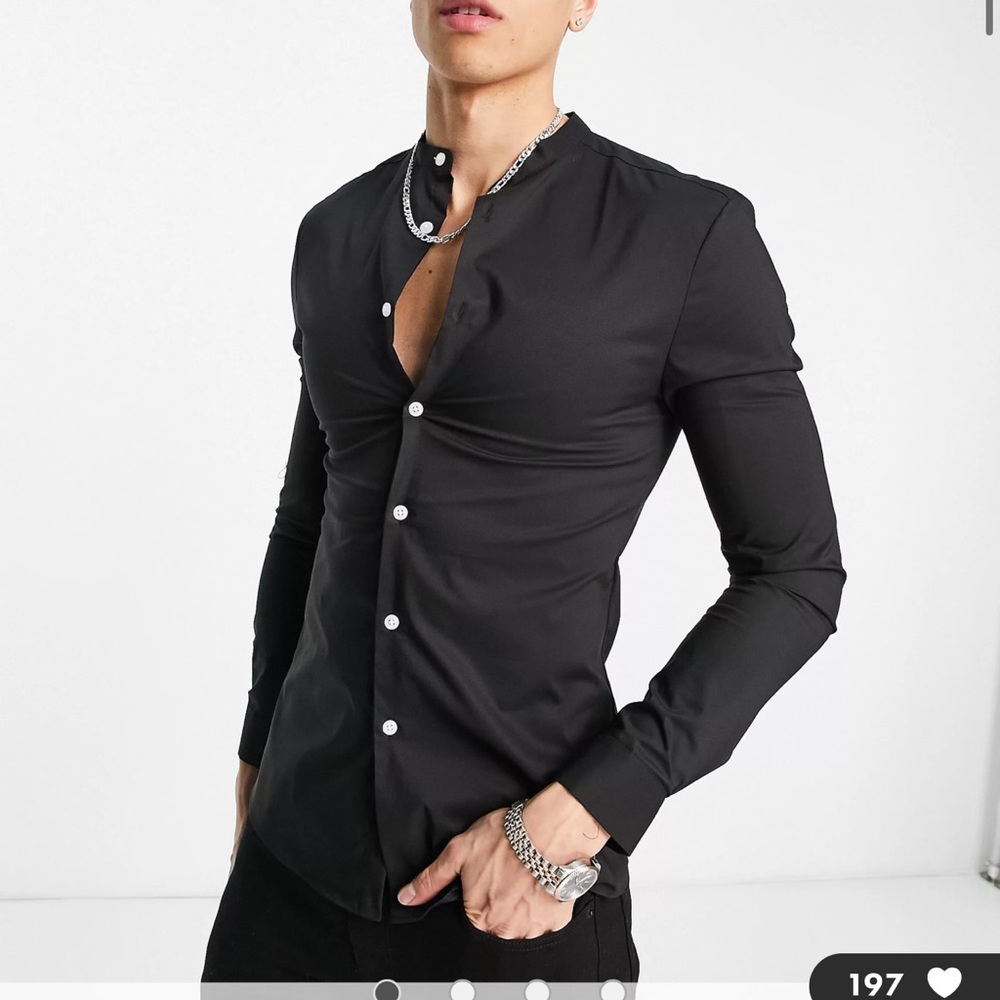 New super skinny muscle fit shirt with contrast buttons in black